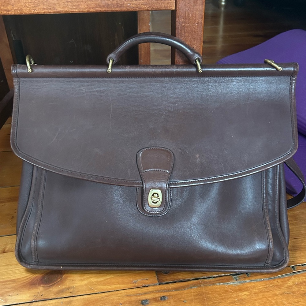 Vintage Coach 5266 Beekman Brown Leather Briefcase Turnlock Messenger Bag